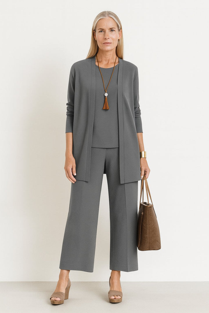 Dame Tredelt Cardigan Tank Top og Vide Bukser Sæt - Gray