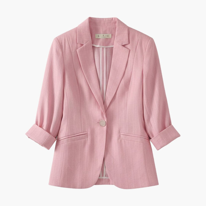 Dame Trekvart Ærme Hør Blazer med Enkelt Knap