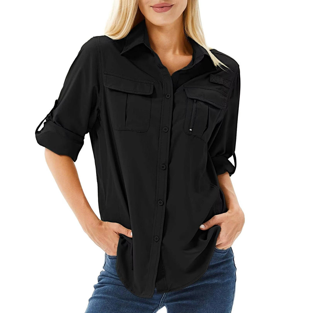 Dame UPF 50 Langærmet Safari Outdoor Skjorte - Black