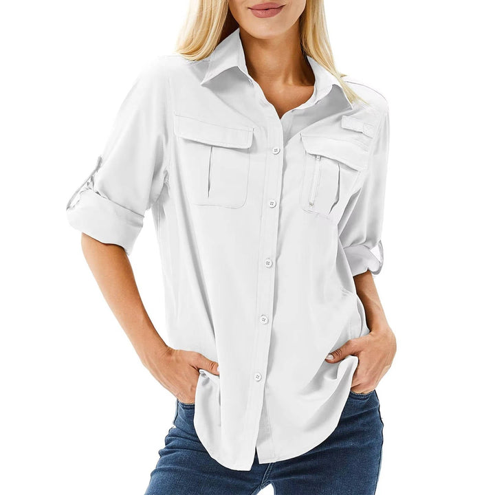 Dame UPF 50 Langærmet Safari Outdoor Skjorte - White