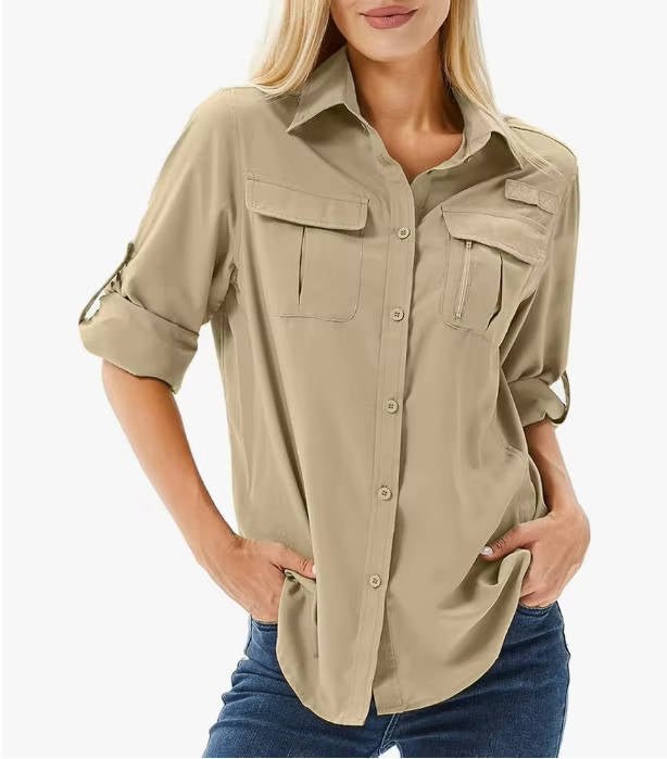 Dame UPF 50 Langærmet Safari Outdoor Skjorte - Mud Yellow
