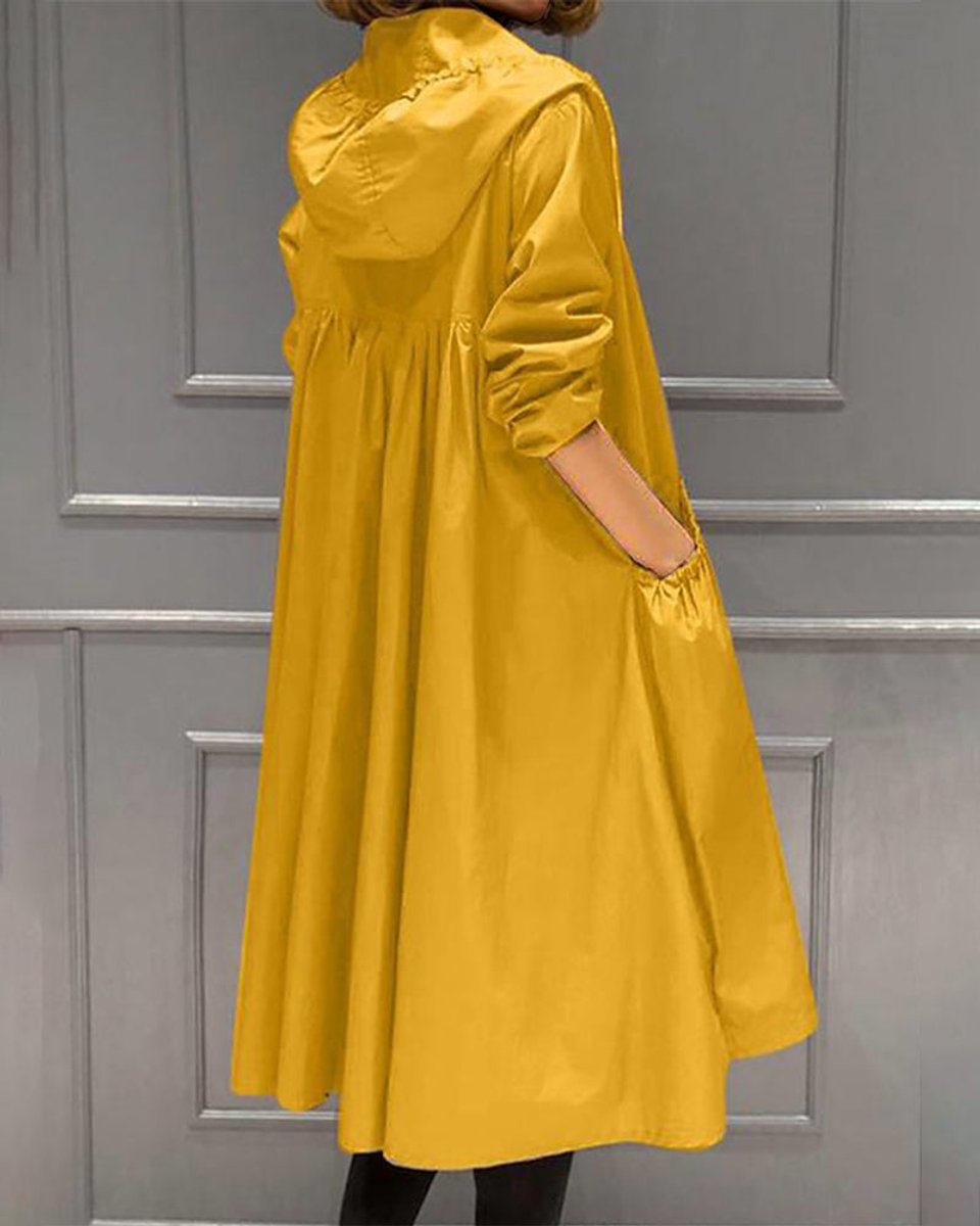 Dame Vandafvisende Hættet Lang Trench Coat Polyester - Gul