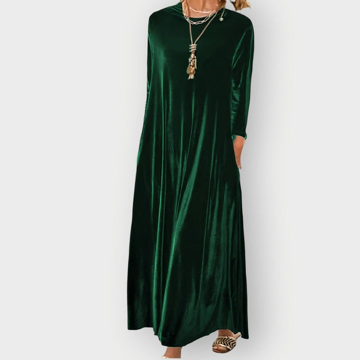 Dame Velvet Maxi Formal Dresses Langærmet Aftenkjole - Mørkegrøn