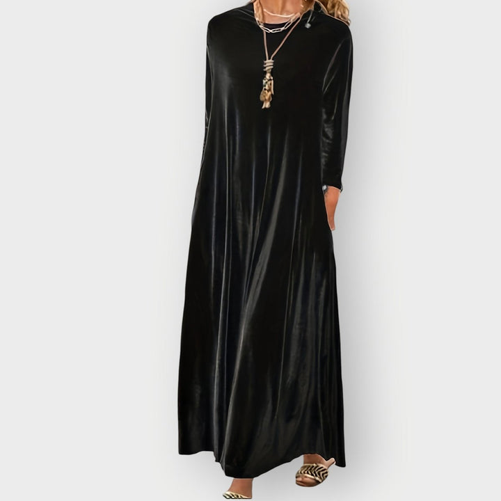 Dame Velvet Maxi Formal Dresses Langærmet Aftenkjole - Sort