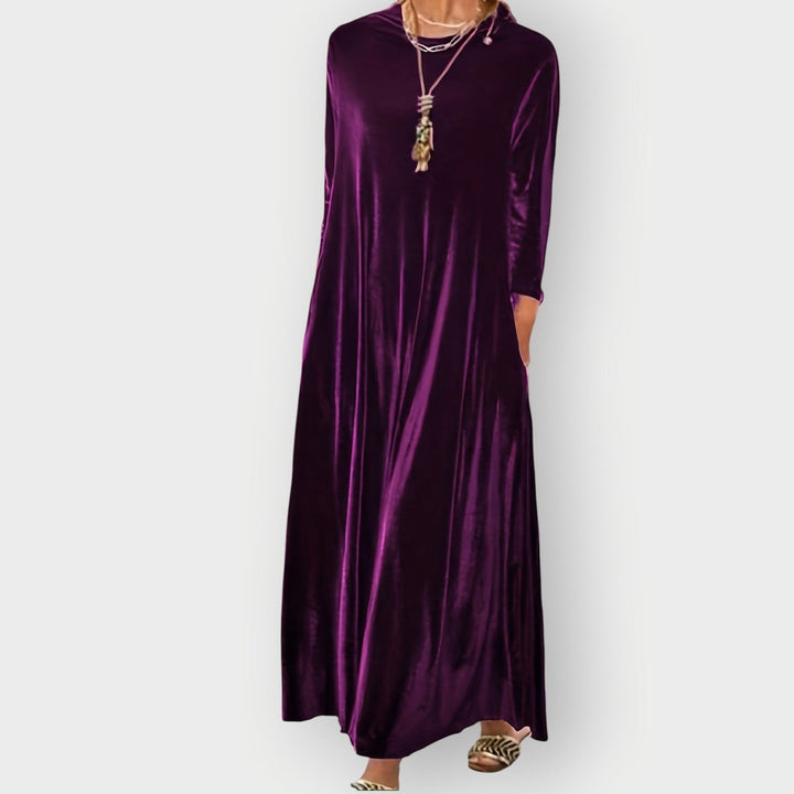 Dame Velvet Maxi Formal Dresses Langærmet Aftenkjole - Lilla