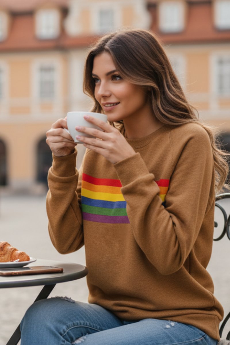 Dame Vintage Regnbuestripet Afslappet Sweatshirt Langærmet