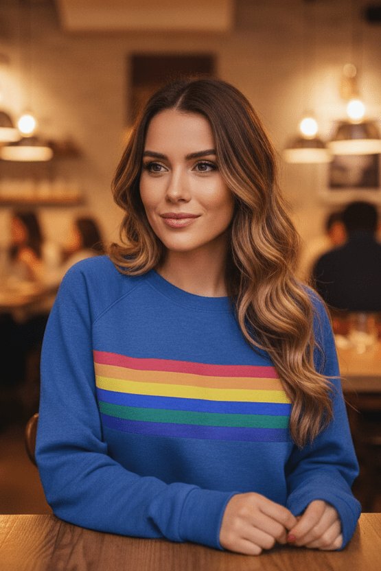 Dame Vintage Regnbuestripet Afslappet Sweatshirt Langærmet