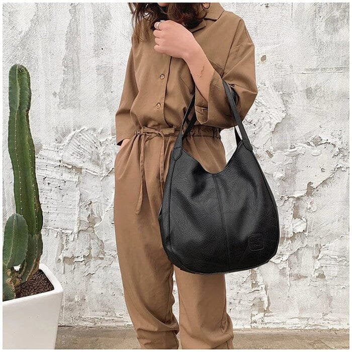Dame Vintage Rummelig Skulderveske Blødt Læder Hobo-taske