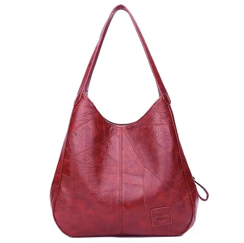 Dame Vintage Rummelig Skulderveske Blødt Læder Hobo-taske - Red