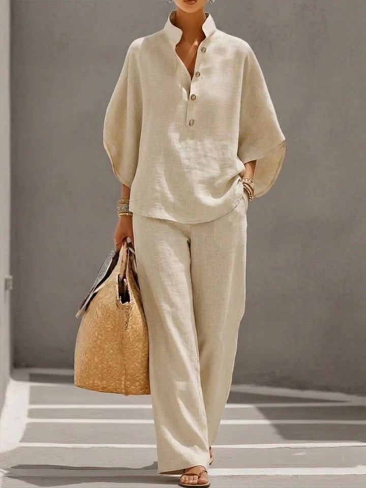 Damensæt Batwing Top og Vide Bukser 2-dels - Beige