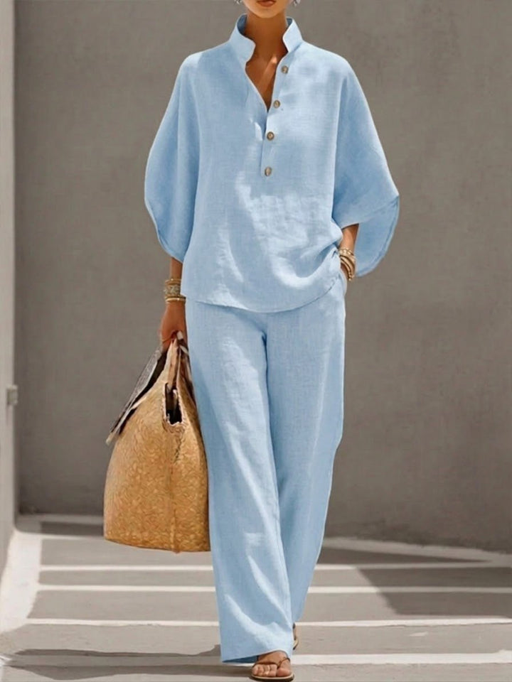 Damensæt Batwing Top og Vide Bukser 2-dels - Light Blue