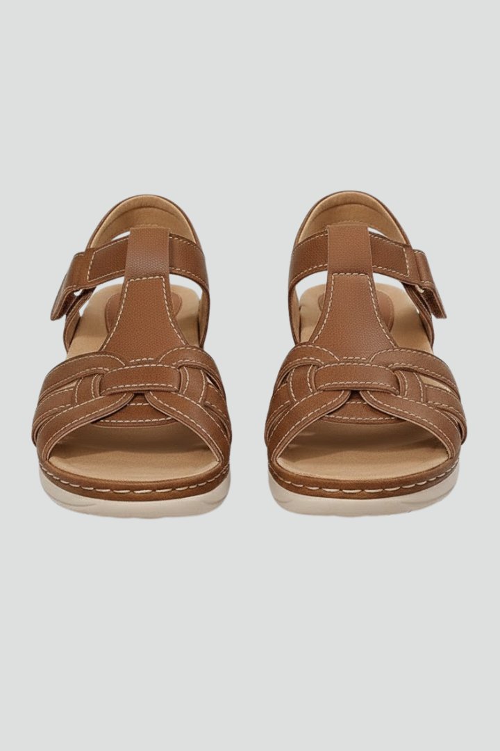 Damer Åben Tå Flettet Rem Sandaler med Velcrolukning