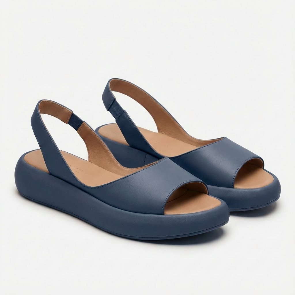 Damer Åben Tå Kilehæl Slingback Sandaler Elastisk Hælstrop - Azul