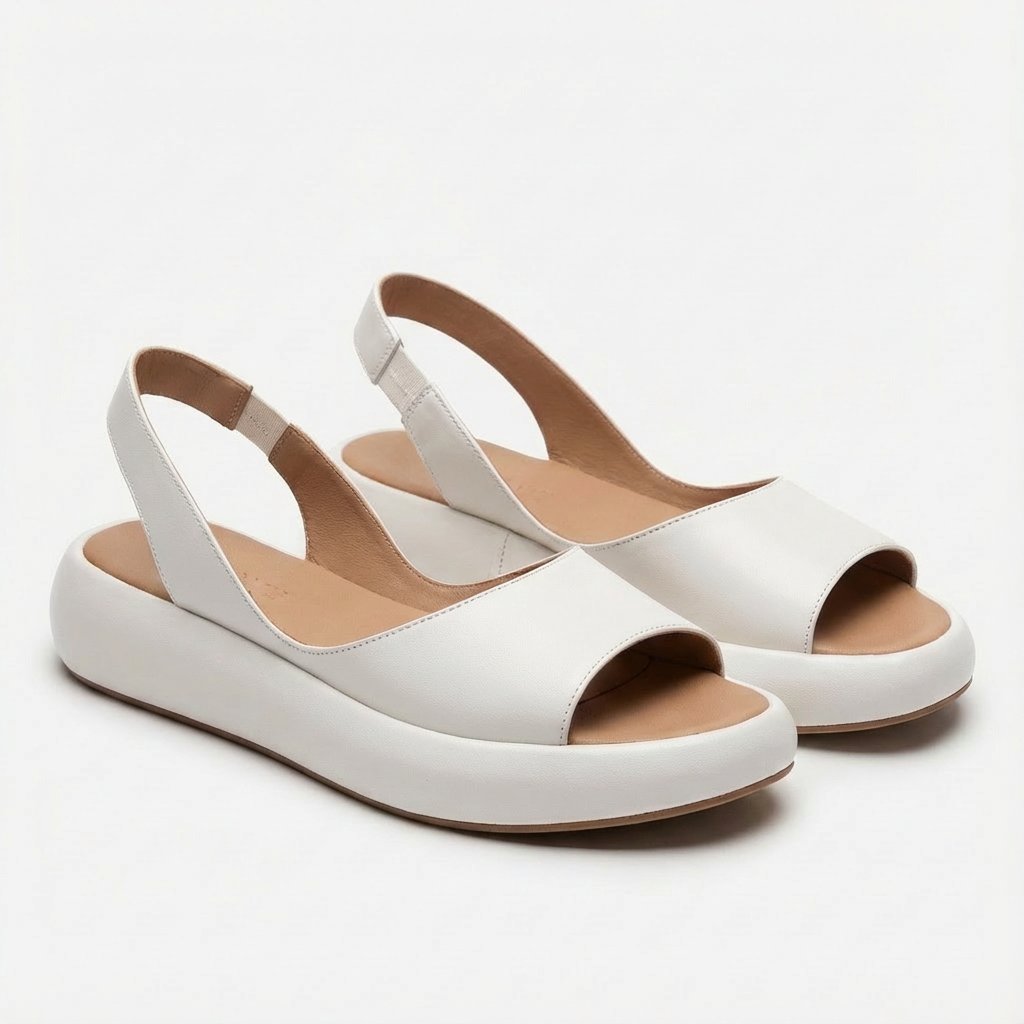 Damer Åben Tå Kilehæl Slingback Sandaler Elastisk Hælstrop - Blanco