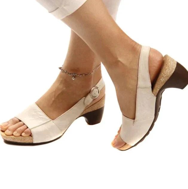 Damer Blokhæl Slingback Sandaler Åben Tå Spænderem - Beige