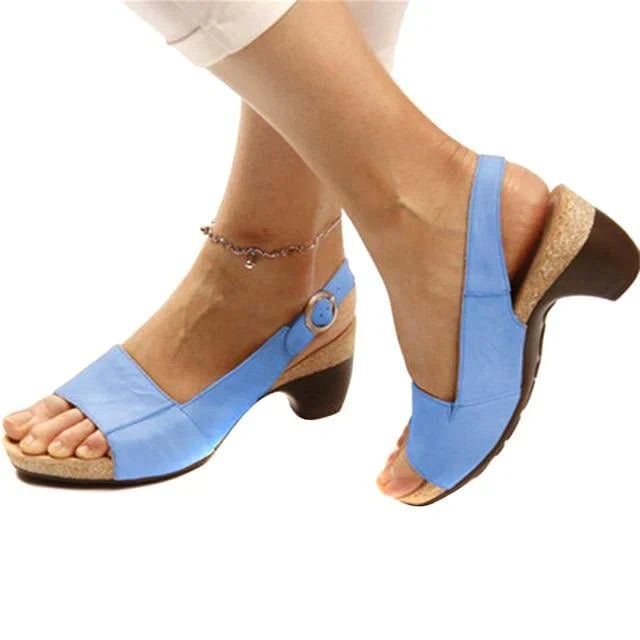Damer Blokhæl Slingback Sandaler Åben Tå Spænderem - Blue