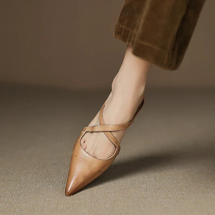 Damer Ægte Læder Spidssnudede Krydsrem Mules med Hæl
