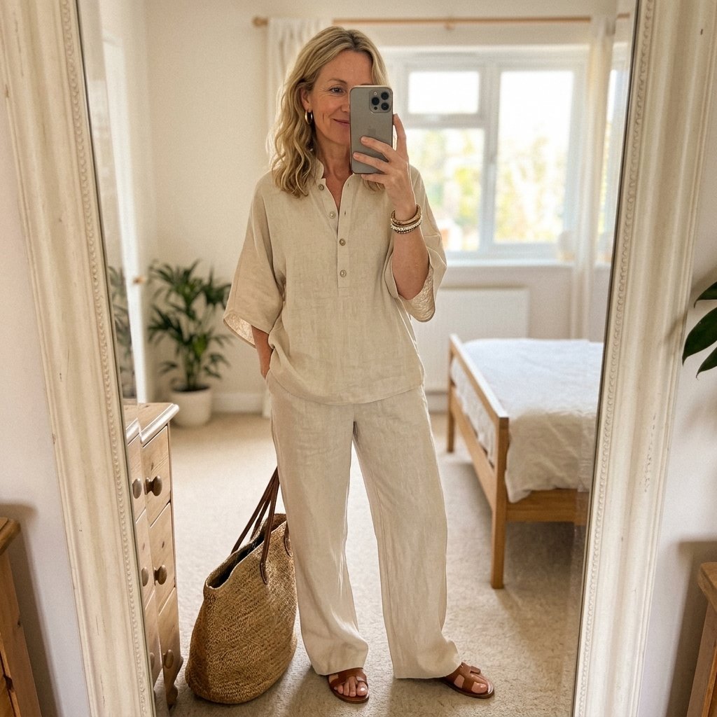 Damer Mandarin Krave Kimono Ærme Hør Sæt