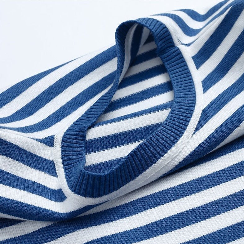 Damer Stribet Langærmet T-Shirt med Rund Hals