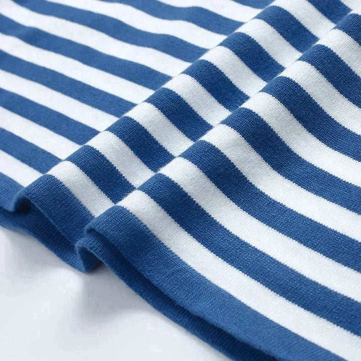 Damer Stribet Langærmet T-Shirt med Rund Hals