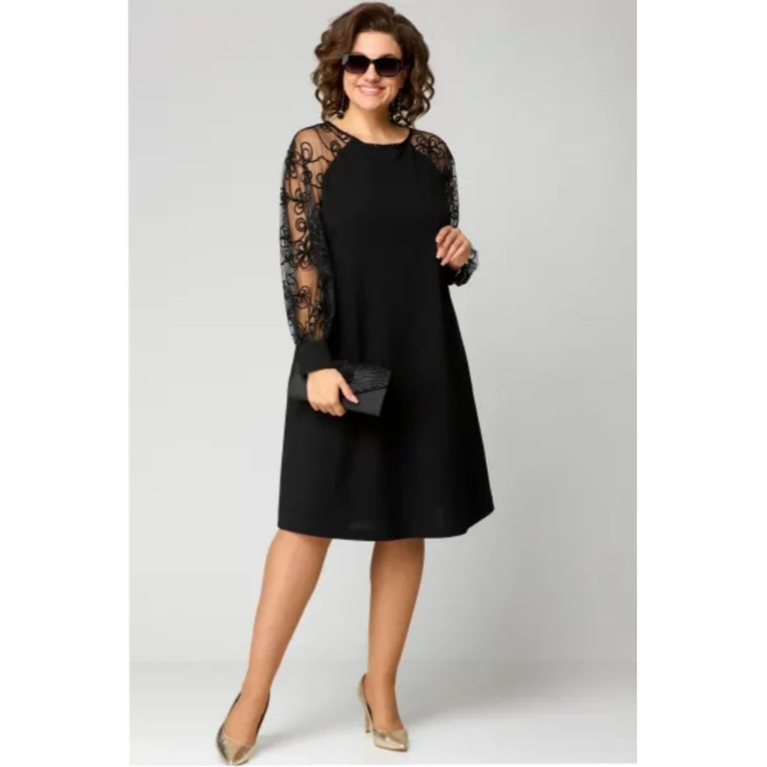 Damernes elegante knælange formal dresses blondeermer A-linje