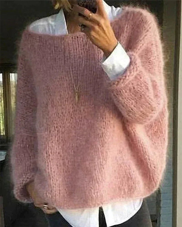 Damernes Fluffy Strikket Oversized Rund-Hals Sweater - Pink