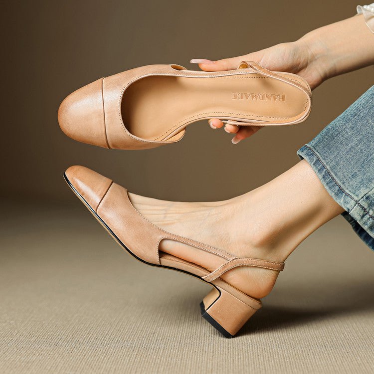 Damernes Ægte Læder Slingback Pumps med Mandelspids - Apricot