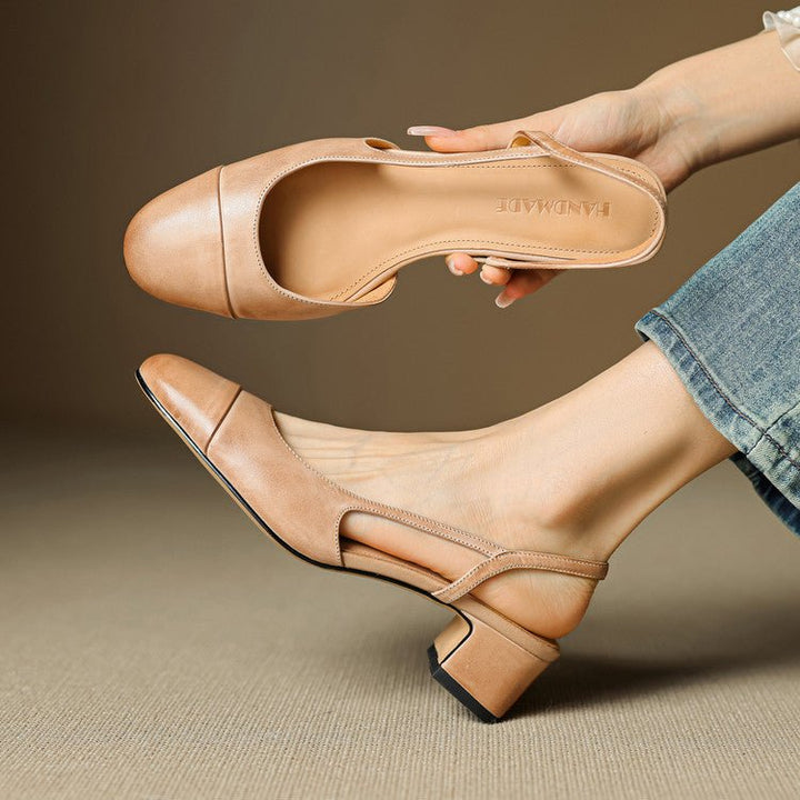 Damernes Ægte Læder Slingback Pumps med Mandelspids - Apricot