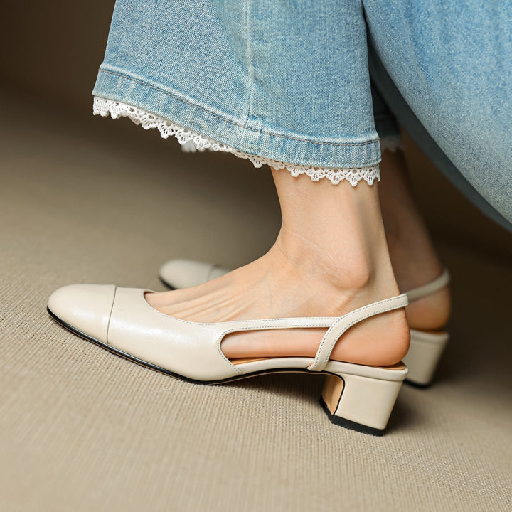 Damernes Ægte Læder Slingback Pumps med Mandelspids