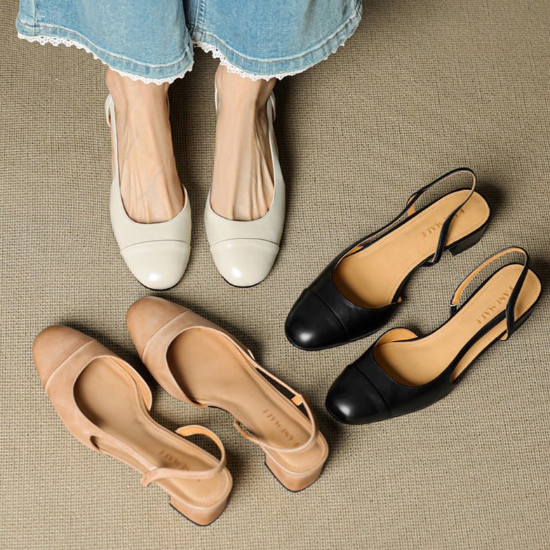 Damernes Ægte Læder Slingback Pumps med Mandelspids