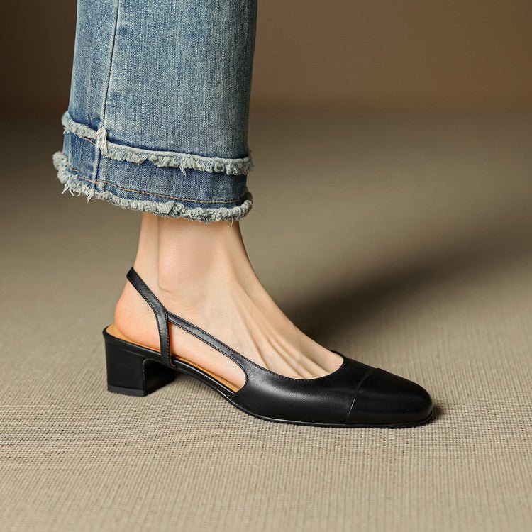 Damernes Ægte Læder Slingback Pumps med Mandelspids - Black