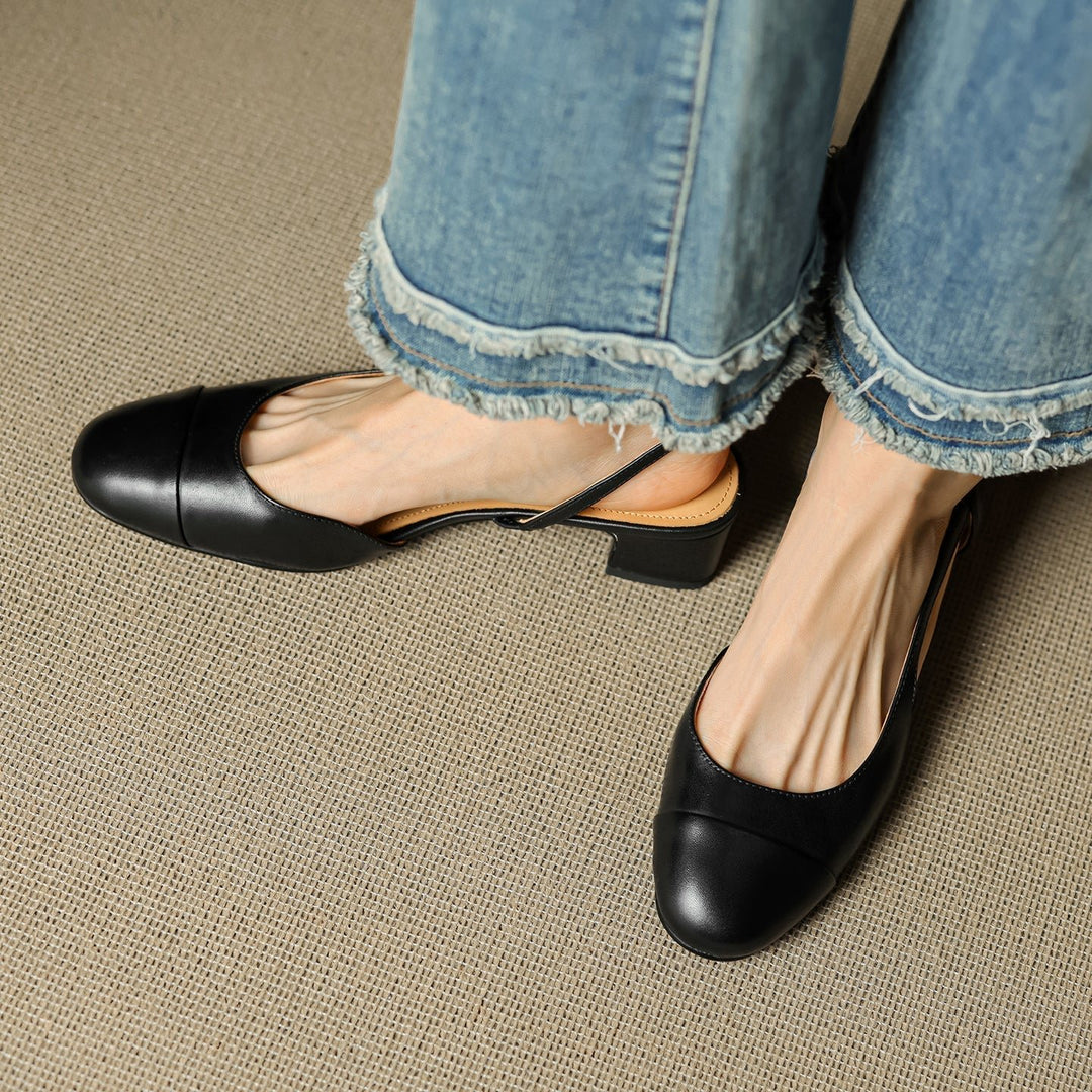 Damernes Ægte Læder Slingback Pumps med Mandelspids