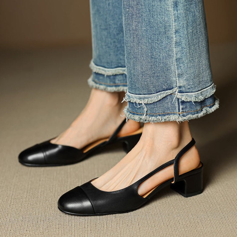 Damernes Ægte Læder Slingback Pumps med Mandelspids