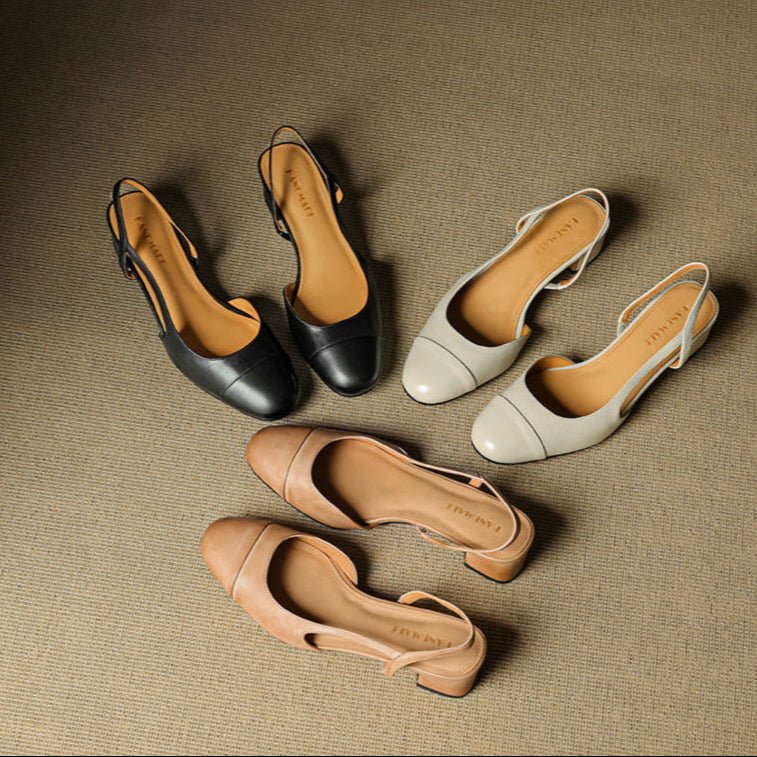 Damernes Ægte Læder Slingback Pumps med Mandelspids