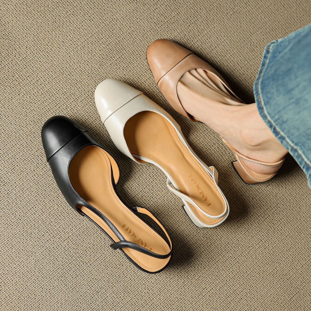 Damernes Ægte Læder Slingback Pumps med Mandelspids