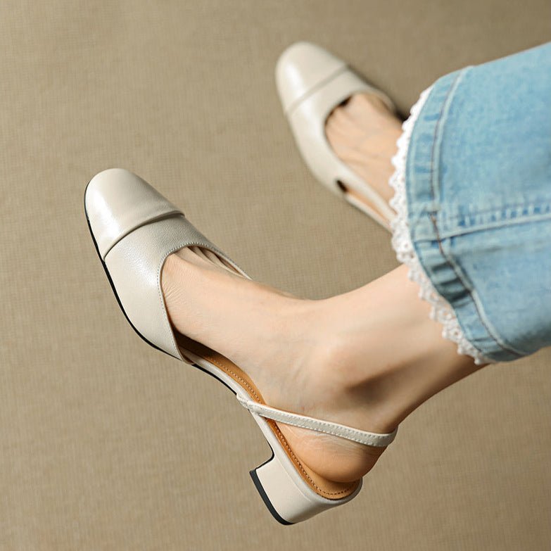 Damernes Ægte Læder Slingback Pumps med Mandelspids
