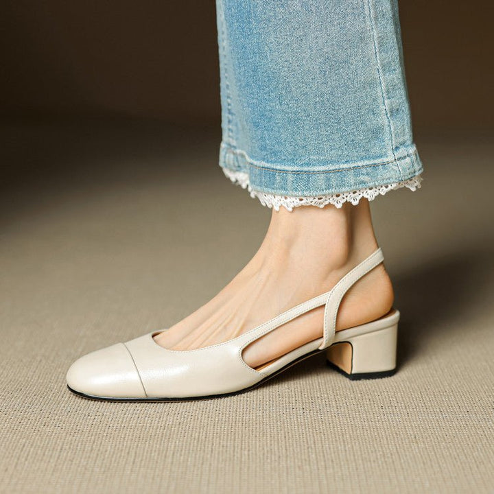Damernes Ægte Læder Slingback Pumps med Mandelspids - Beige