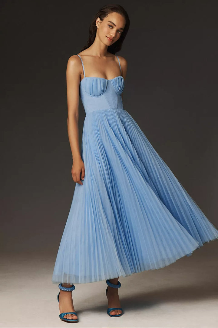 Damernes Plisseret Korset Midi Slip-kjole - Blue