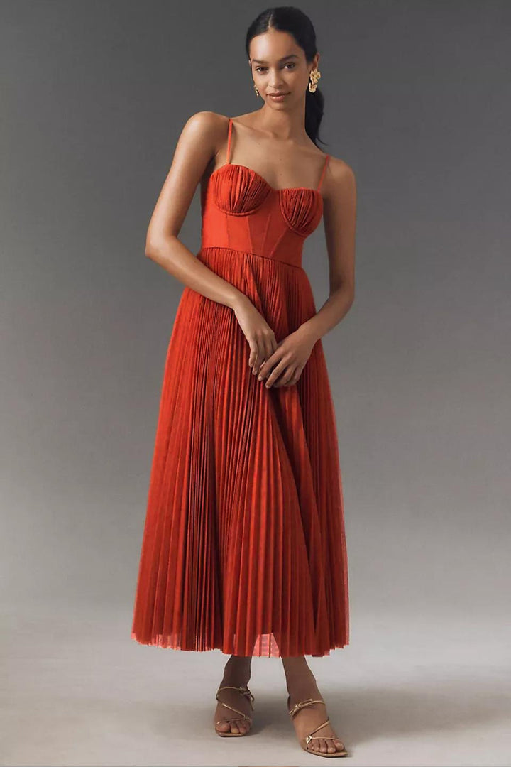 Damernes Plisseret Korset Midi Slip-kjole - Orange