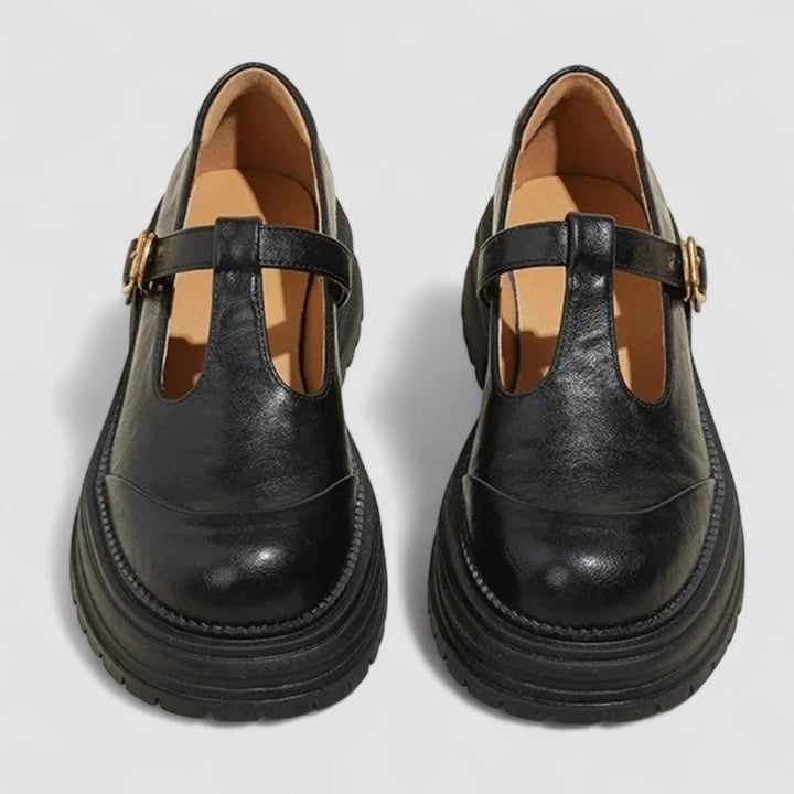 Damernes Retro Chunky Platform T-bar Mary Jane Sko - Black