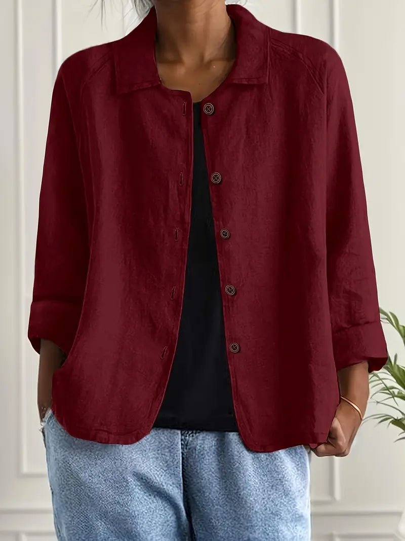 Damers Afslappet Langærmet Knaplukning Blazer Jakke - Burgundy