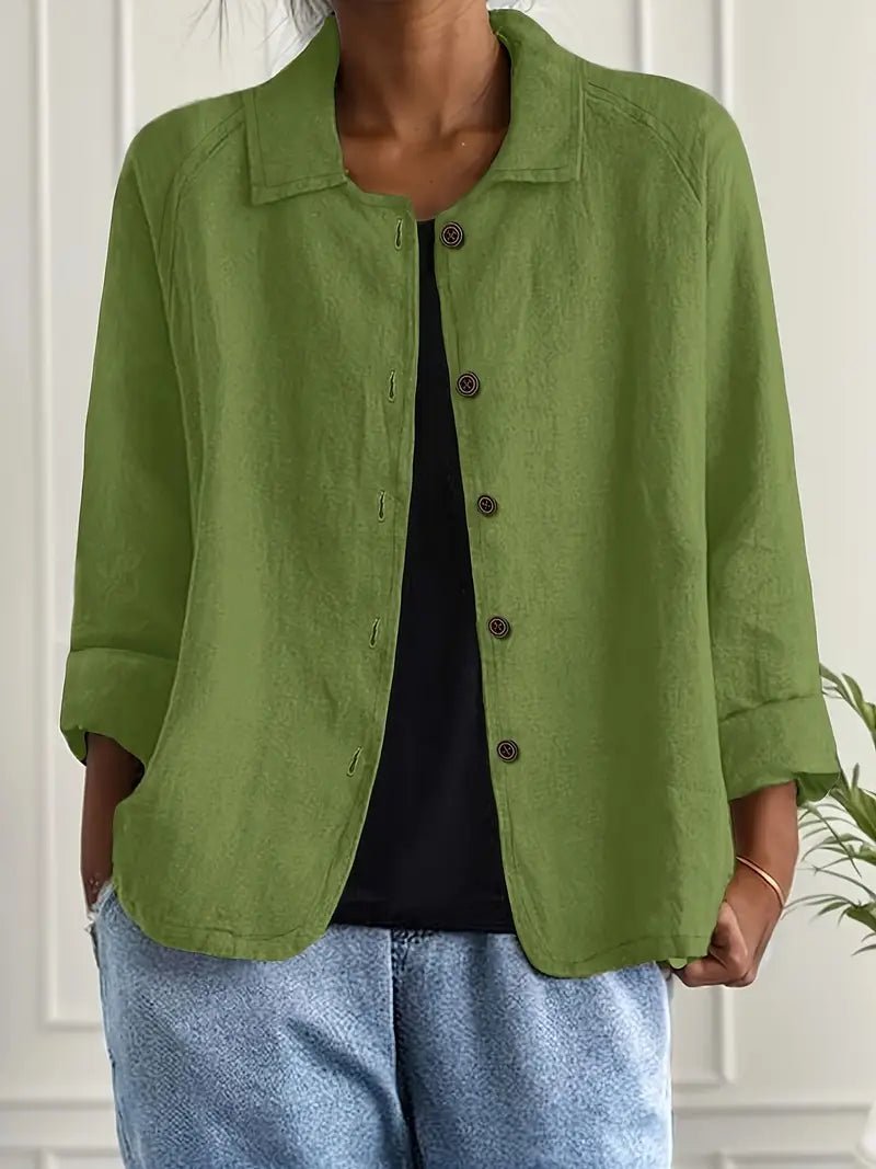 Damers Afslappet Langærmet Knaplukning Blazer Jakke - Green
