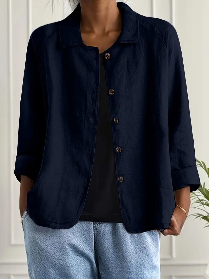 Damers Afslappet Langærmet Knaplukning Blazer Jakke - Navy Blue