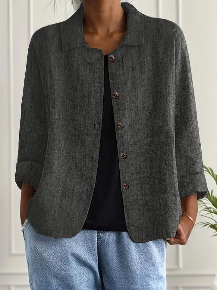 Damers Afslappet Langærmet Knaplukning Blazer Jakke - Dark Grey
