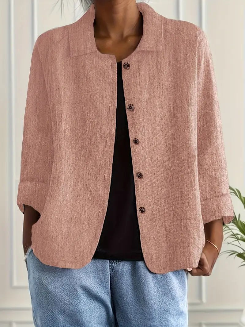 Damers Afslappet Langærmet Knaplukning Blazer Jakke - Pink