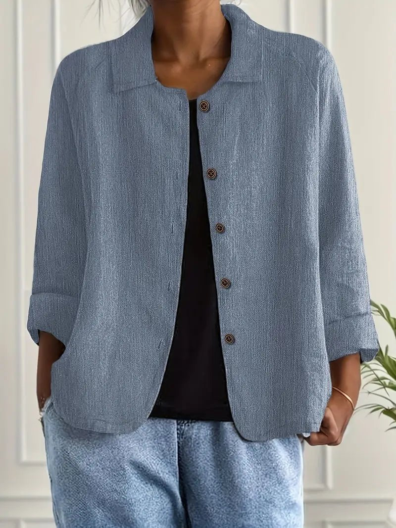 Damers Afslappet Langærmet Knaplukning Blazer Jakke - Blue