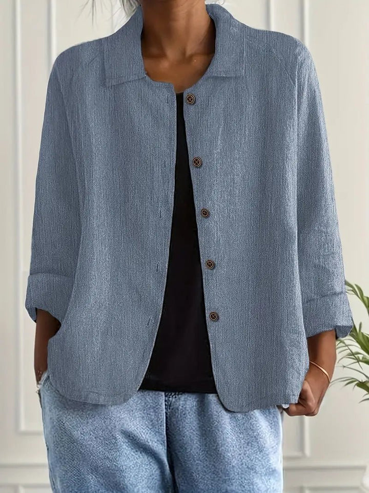 Damers Afslappet Langærmet Knaplukning Blazer Jakke - Blue