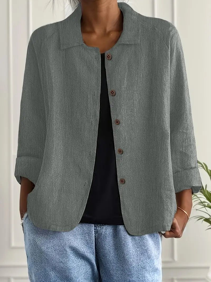 Damers Afslappet Langærmet Knaplukning Blazer Jakke - Grey