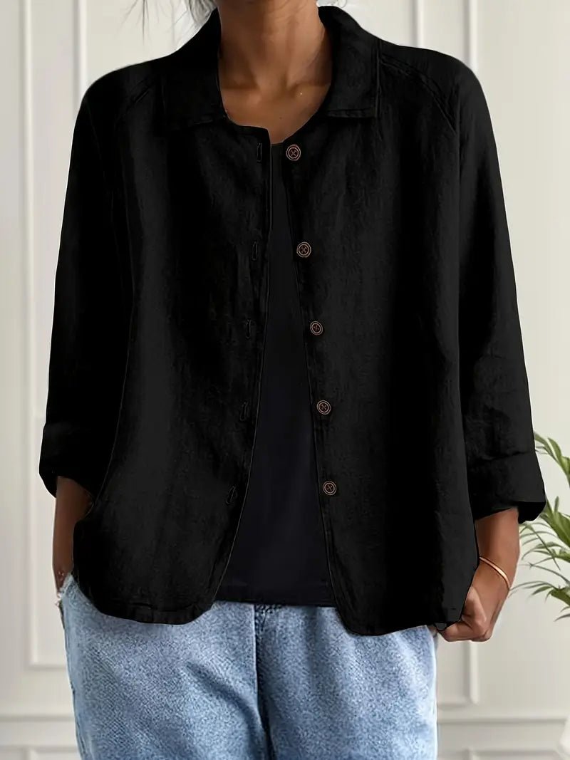 Damers Afslappet Langærmet Knaplukning Blazer Jakke - Black