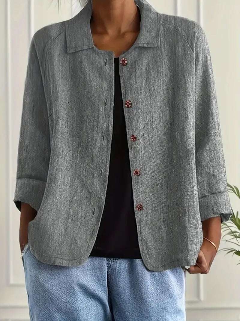 Damers Afslappet Langærmet Knaplukning Blazer Jakke - Light Grey